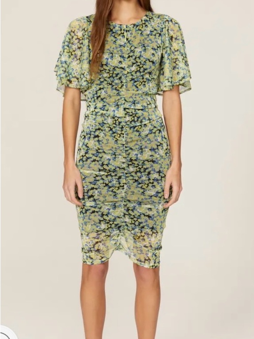 Saunders Collective Ruched Midi Dress in Light Green
